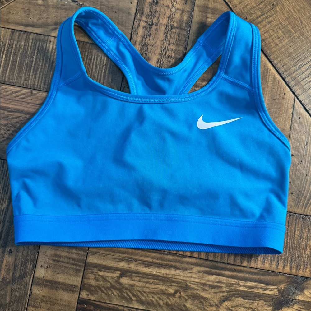 Nike Bright Blue Racerback Sports Bra with White Swoosh